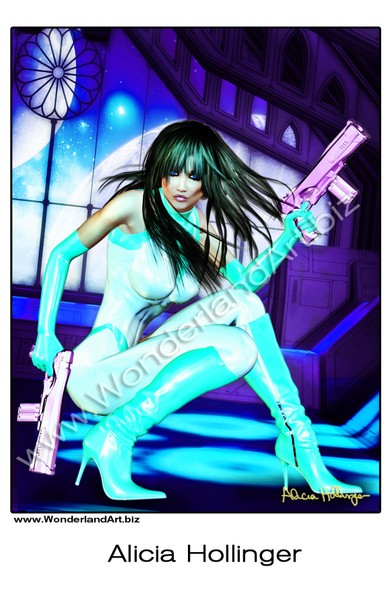 Space Girl Pin Up Sci fi Fantasy Aqua 11x17 Alicia Hollinger