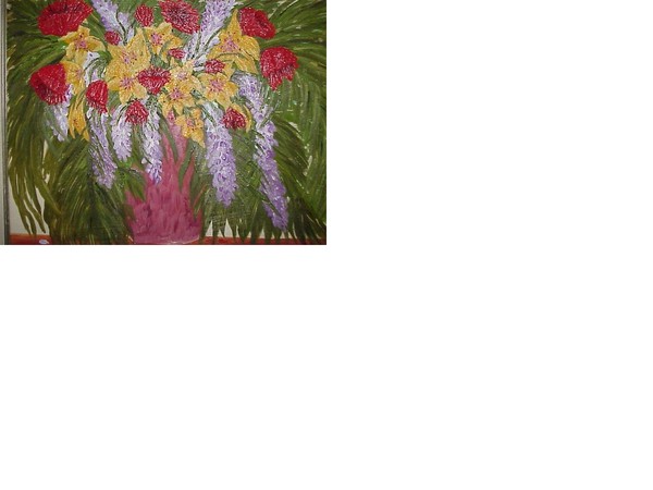 Palms with red and yellow ginger blooms