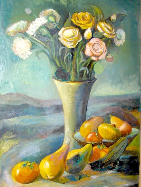 flower vase & fruits