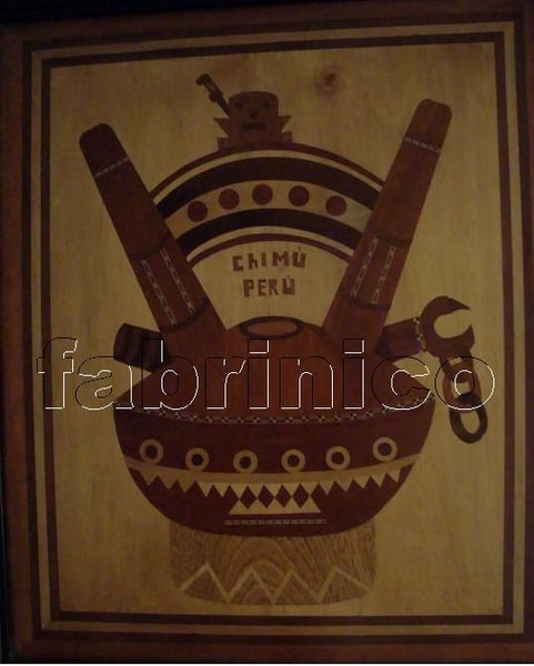 Chimu Motive Marquetry Framed 26 x 31 inches