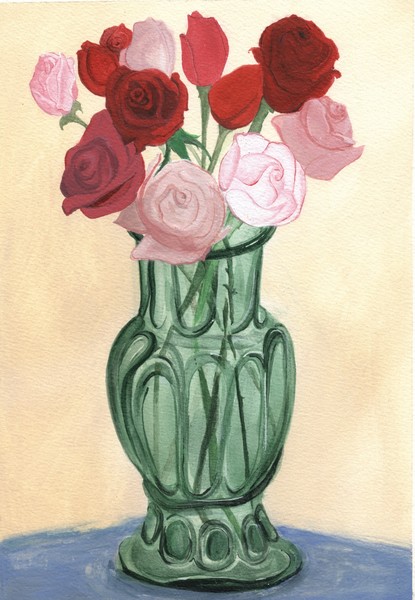 Green Glass with Roses