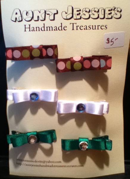 6 Mini Clippie Tuxedo Bows-Brown, White, Green