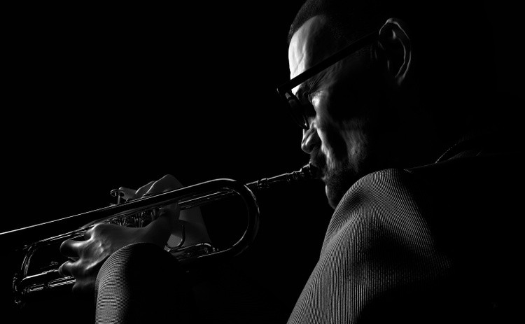 Jazz musician playing trumpet