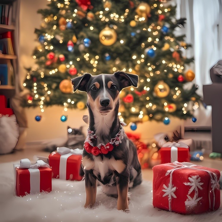 Christmas, celebration, commemoration, togetherness, peace, love, beauty, dog, gift