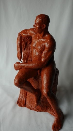 ManRedArmDraped