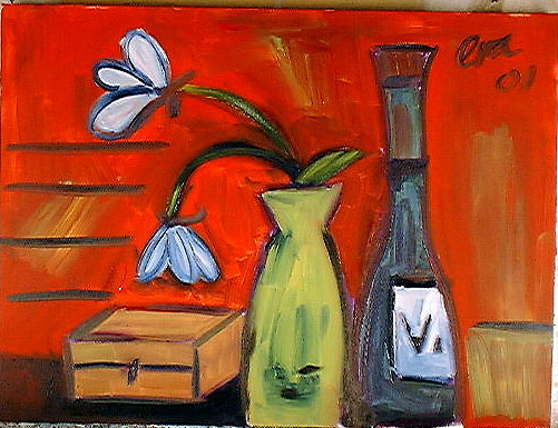 still life with a red background