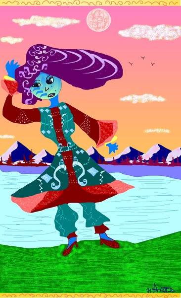 Blue Afghan lady in contemplation