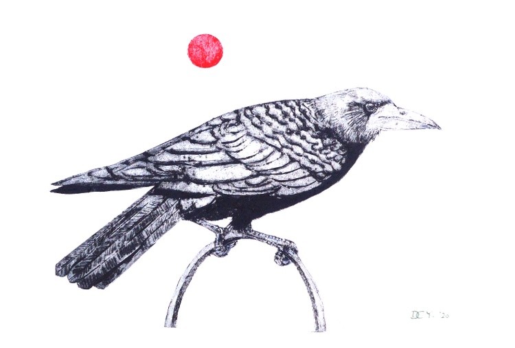 Rook and red sun