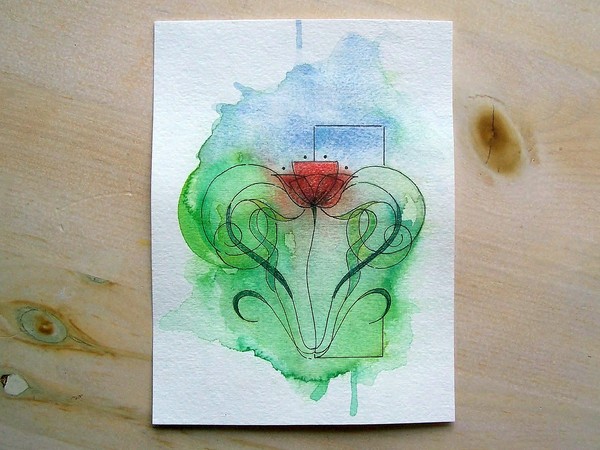 Stained Glass Tulip. Mini Painting.