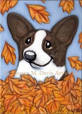 Cardigan Welsh Corgi Dog fall Painting Lauren Art
