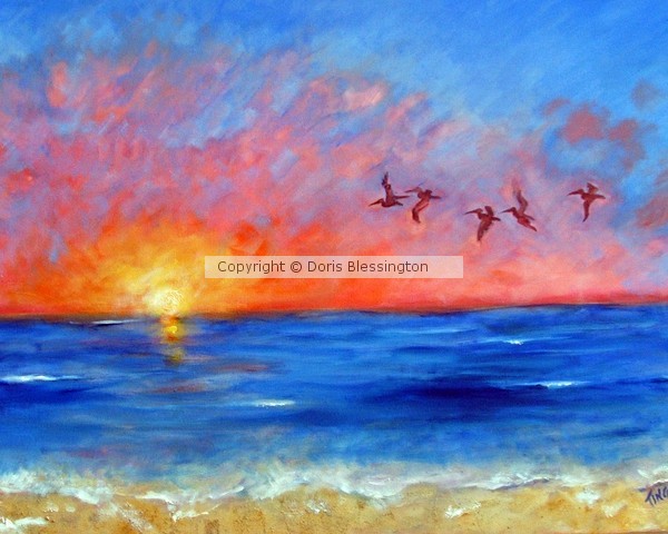 Pelicans at Sunrise on Tybee