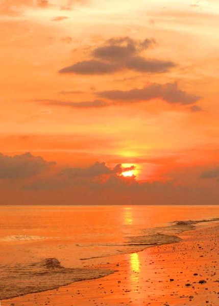 Orange sunset along the beach