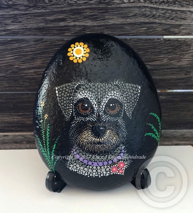 Schnauzer Dot Art River Stone