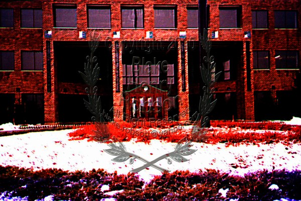 Building drop off point snow covered