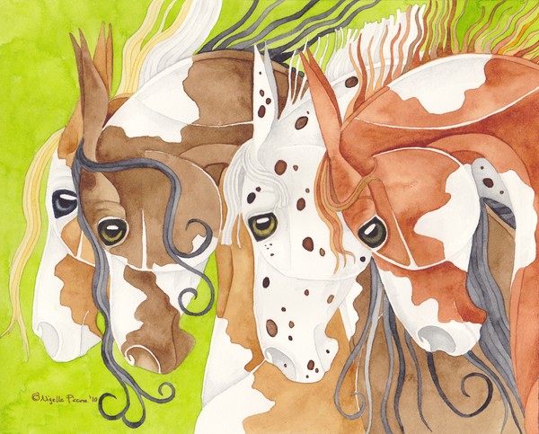 Four Horse Herd On Green