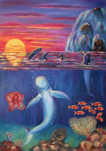 Irrawaddy dolphins sunset frolicks.