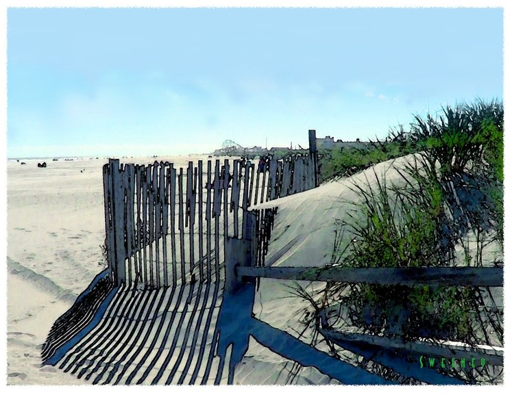 BEACH FENCING 20x16 PRINT EM
