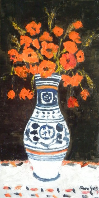 Poppies in a traditional pot-sold