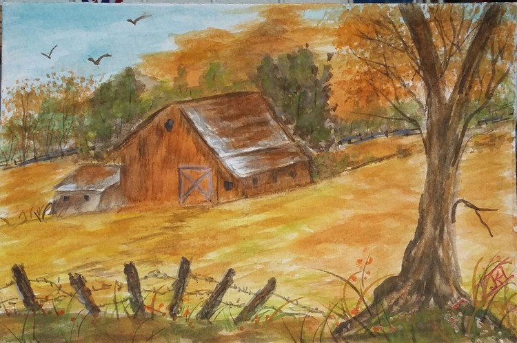 WATERCOLOR , OLD  BARN
