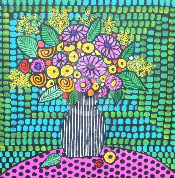 Flower in a stripey pot