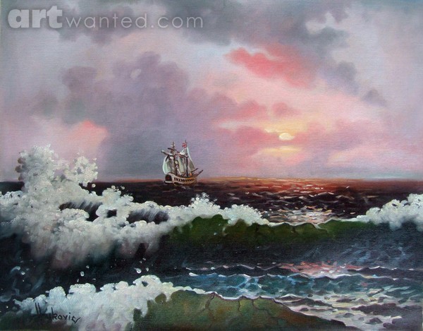 Sunset on open sea