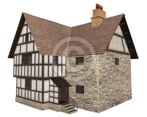 Medieval Country House Isolated on White - 1