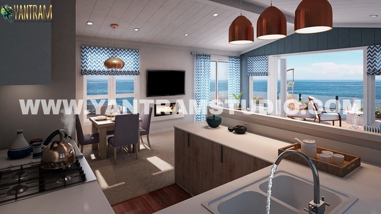 3d interior design of amazing kitchen living room by Architectural design Studio, Austin, Texas