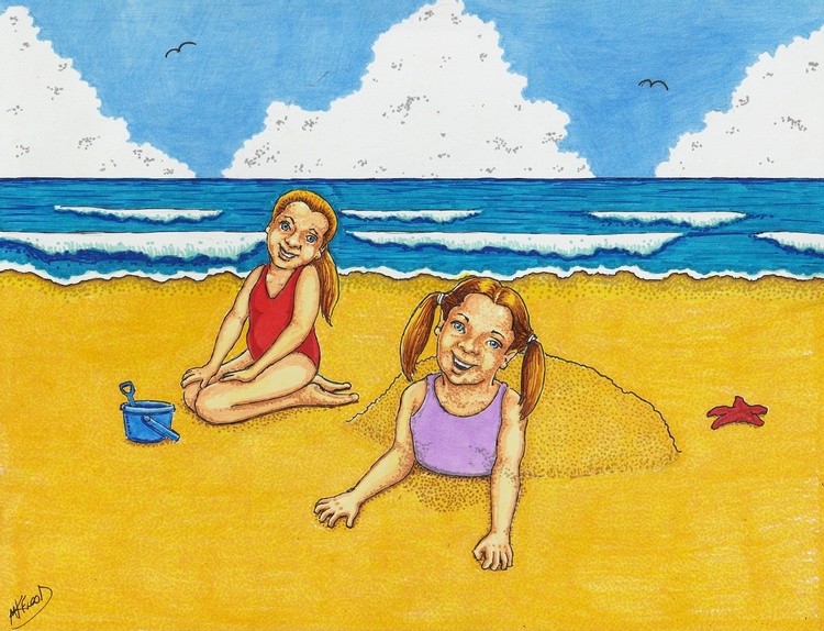 girls fun in the sand