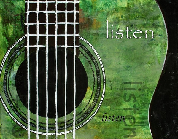 Listen - green guitar decorative artwork