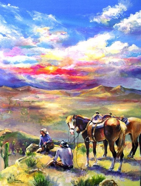 Cowboys and sunset