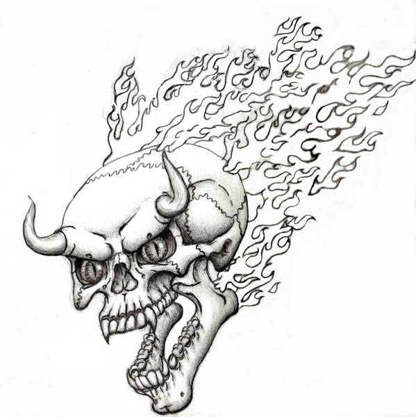 flaming devil skull