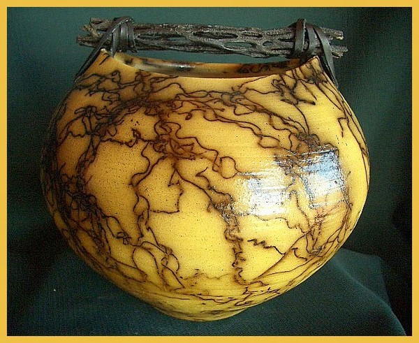 BRIGHT LITTLE YELLOW HORSEHAIR CACTUS TOP VASE 
