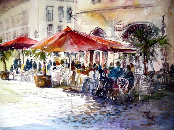 German Cafe Red Umbrellas