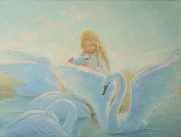 Girl with swans
