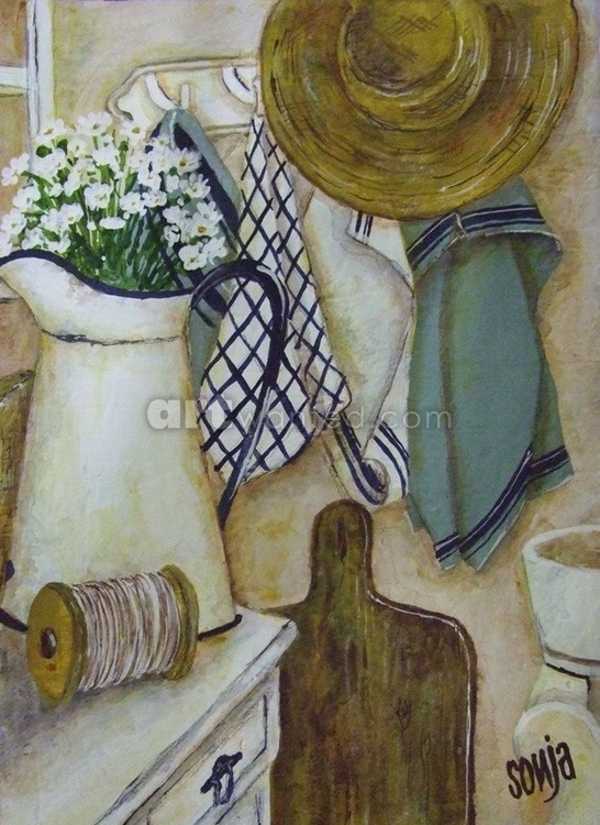 Daisies in enamel jug