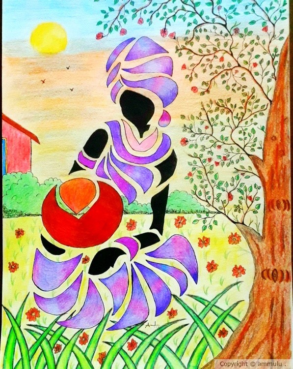 Village girl scenery art..