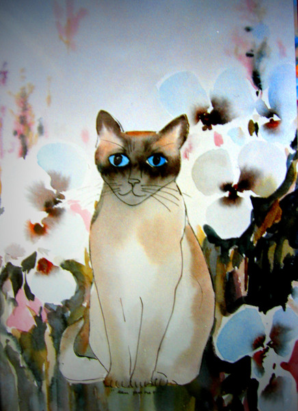 siamese and flowers...