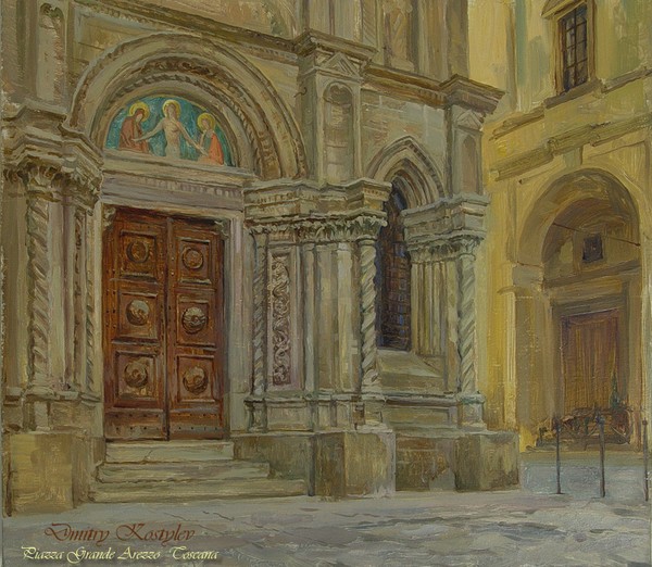 On the Piazza Grande in Arezzo . Italy.