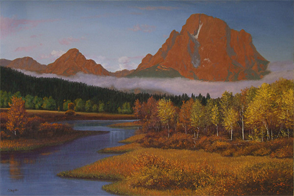 MountainsRiverAspensMountainLandscapeOilPainting