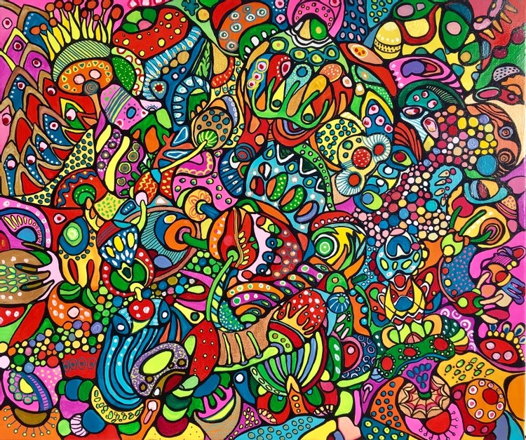 (sold)  beautiful colorful abstract LOVE, linen stretched canvas, 55*46*2cm, 2020