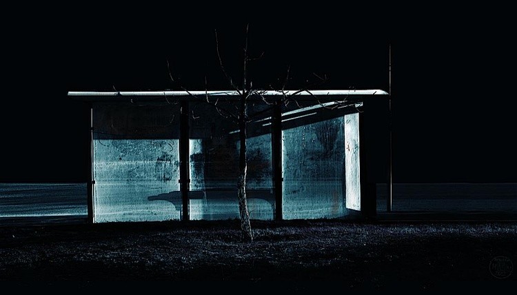 bus stop in headlight