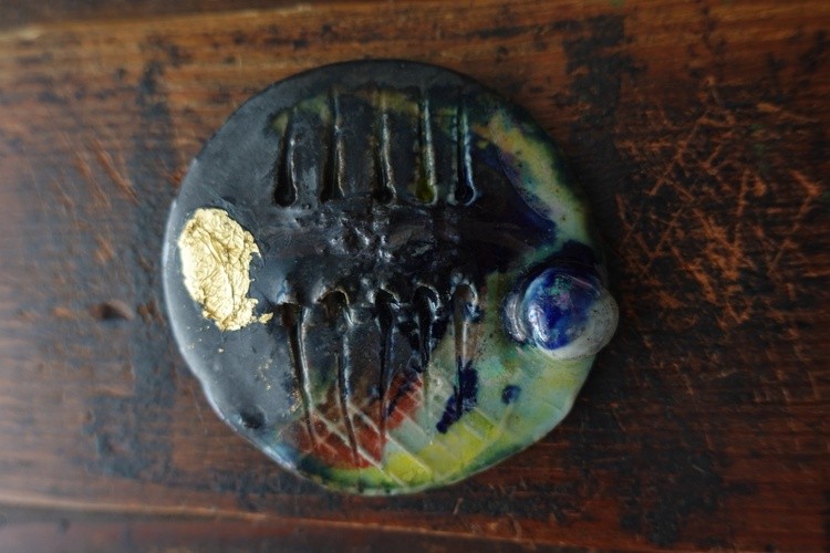 Women's American Fashion jewellery .Pendant  Ceramic ,Porcelain ,Gold  Lustre. Gomolka Art 
