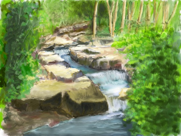 Water falls in sun light