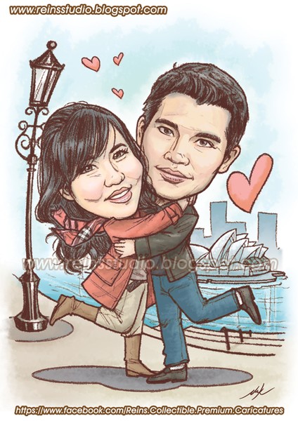 Romantic Sydney CoupleCaricature Final By Reins Studio FP LRF
