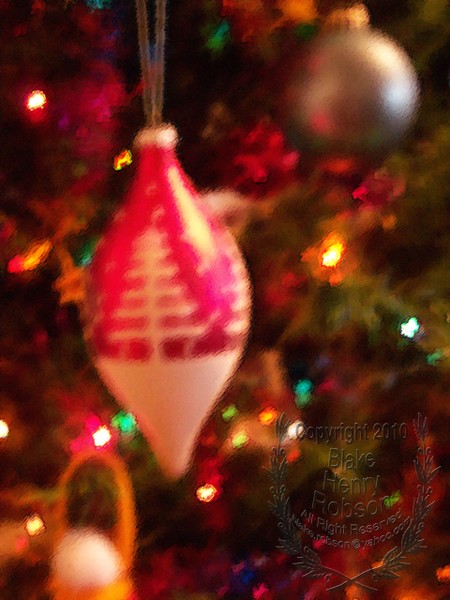 Christmas tree, ornaments, tinsel & colorful light