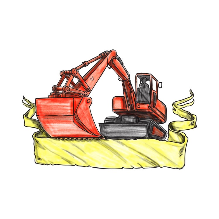 Mechanical Digger Excavator Ribbon Tattoo