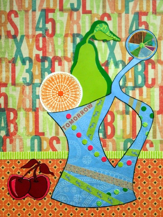 Blue Pitcher with Pear