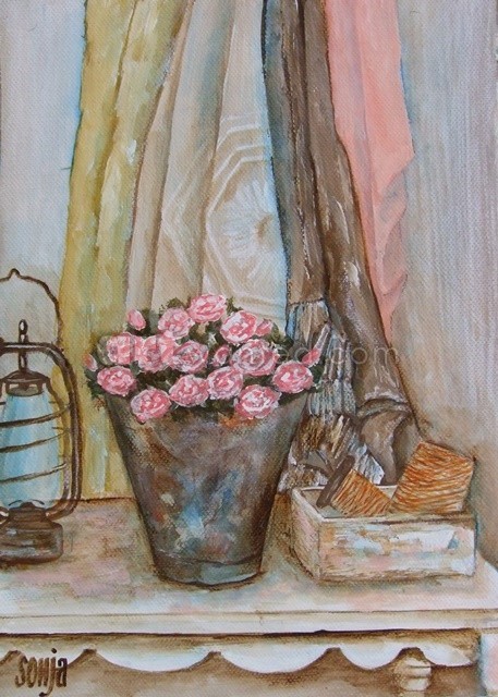 Still life on table with roses