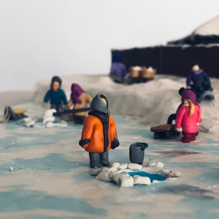 Red Pond, plasticine, cardboard, 70x50x18 cm