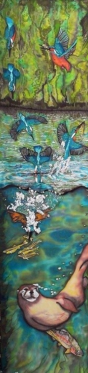The One That got away Silk painting 180cm x 45cm